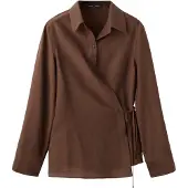 Mango Wrap Shirt With Bow - Brown - S