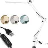 LUMILED COSMI 8W CCT USB himmennettävä LED-pöytävalaisin, valkoinen, -pidikkeellä