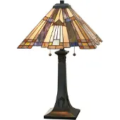QUOIZEL Tiffany pöytävalaisin Inglenook, Pronssi/messinki, Olohuone/ruokailutila, Metalli, Jugend