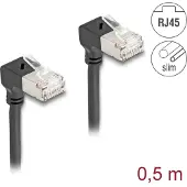 DeLOCK – RJ45 Network Cable Cat.6A S/FTP Slim 90° downwards / downwards angled 0.5 m black (80298)
