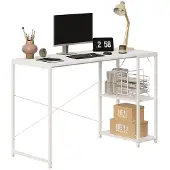 FODYM Tietokonepöytä, loft-pöytä, valkoinen, moderni, hyllyillä, teollinen pöytä