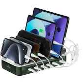 4smarts – Charging station Team 100W, 1x USB-A port, 5x USB-C ports, includes 6 cables, green (541282)