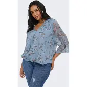 ONLY Carmakoma Carsigrid L/S V-Neck Top Aop - Blue - 50