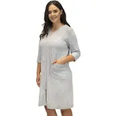Vivisence naisten aamutakki klassiset taskut vetoketjullinen kuvioton 5027, harmaa, l, L