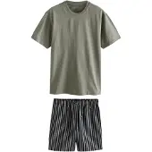 Next Lyhyt pyjama tummansininen / oliivi / valkoinen