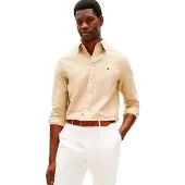 Tommy Hilfiger for man. MW0MW42455 Beige casual shirt (M), Cotton, Classic, Long sleeve