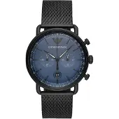 Emporio Armani EMPORIO AR11201 Chrono teräsverkko musta sininen miesten rannekello