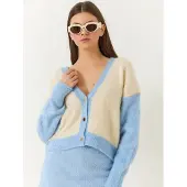 Bianco Lucci Neuletakki beige / taivaansininen