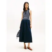 Tommy Hilfiger Gold Button Poplin Mix Dress - Navy - S