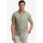 Superdry for man. M4011104A Riviera green shirt (M), Casual, Linen, Short sleeve