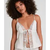 Hunkemoller Cami Satin Emb Peonie - White - L