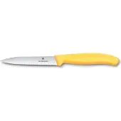 Victorinox Swiss Classic teräväkärkinen kuorimaveitsi, 10 cm, sahalaitainen, keltainen