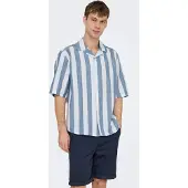 Only & Sons Onstes Rlx Ctn Slub Stripe Ss Shirt - Blue - S