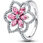 Pandora Double Flower Cocktail Ring - Pink - 56