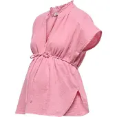 ONLY Maternity Olmthyra S/S V-Neck Top Wvn - Pink - L