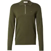 Lindbergh Ecovero L/S Zip Polo - Khaki green - XL