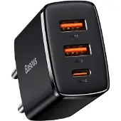 Baseus Compact Pikalaturi 30W - USB-C PD, 2xUSB - Musta