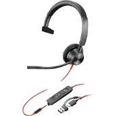 Poly Blackwire 3315 -monokuuloke + USB-C - USB-A -sovitin, musta