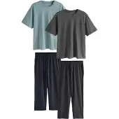 Next Pitkä pyjama antrasiitti / tummanharmaa / jade / kuusi