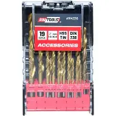 AWTOOLS Metalliporanteräsarja AW42318; 1,0-10,0 mm; HSS-TiN; 19 kpl.