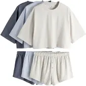 The Set Pyjama beige / vaaleansininen / meleerattu sininen