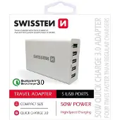 Swissten Qualcomm 3.0 QC Smart IC Premium Travel Charger USB 5x 2.1A 50W (SW-TCH-QUAL3.050W-W)