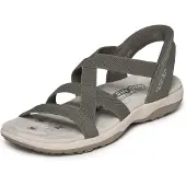 SKECHERS for woman. 163460 Reggae Slim Sandals - Stretch Flex olive green (39), Flat, None, Casual, Beachwear