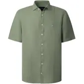 Hackett for man. HM3010633 Linen shirt green (S), Casual, Short sleeve