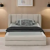 Hobby Hall Lastensänky 90 × 200 CM, pehmustettu sängynpääty, beige, valmistettu ihoystävällisestä chenillekankaasta
