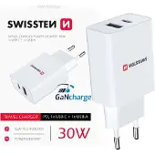 Swissten Travel charger 1x USB-C, 1x USB-A 30W
