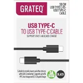 GRATEQ USB-C -kaapeli, 100 W, 0,5 m, musta