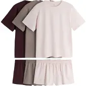 The Set Pyjama 'Essentials' beigenharmaa / luumu / vaalea pinkki