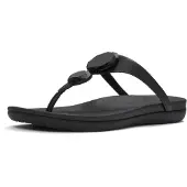 FitFlop for woman. A5W-001 Solay Glossy-Disc Toe black sandals (37), Leather, Flat, None, Casual
