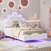 Hobby Hall Lastensänky 90 × 200 cm pehmustetulla päädyllä ja LED-valaistuksella, valkoinen