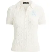 Ralph Lauren Cable-Knit Cotton Polo Sweater - White - XS