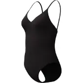Speedo Solid V-Neck Swimsuit - Black - S