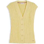 Tommy Hilfiger Neuleliivi 'Cable Slim Sleeve' vaaleankeltainen