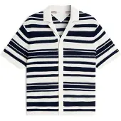 Tommy Hilfiger Neuletakki 'Regular Fit Breton Stripe Short Sleeve' ecru / laivastonsininen