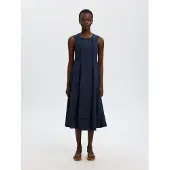 Selected Slfdelia Reg Sl Midi Ladder Stitch Dress - Navy - 34