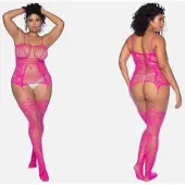 Mapalé Roosa verkkobodystocking, suuri koko, leikkauksilla ja olkaimilla