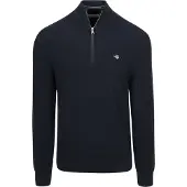 Gant Waffle Knit Half-Zip Sweater - Navy - L