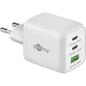 Wentronic USB-C fast charger Nano, PD, GaN, 65 watts (white, 1x USB-A, 2x USB-C PD, Charge 3.0)