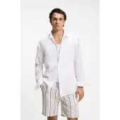 BOSS for man. 50567579 Relegant 6 shirt white (S), Casual, Linen, Classic, Long sleeve