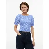Tommy Hilfiger Pusero 'Smock Slim Short Sleeve Blouse' kuninkaallisen sininen / valkoinen