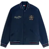 Tommy Hilfiger Välikausitakki 'Crest Patch Relaxed Bomber' laivastonsininen / mokka / kirsikanpunainen / valkoinen