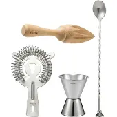Dorre Bar Accessories Measuring Cup, Bar Spoon, Strainer, Citrus Press - Silver - 14X 28X 16