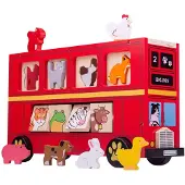 Bigjigs Wooden Shape Sorter Red Animal Bus - 21 pcs.