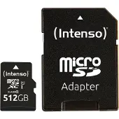 Intenso Premium 512 Gt MicroSDXC UHS-I U1 -muistikortti + SD-adapteri, musta