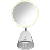 STREETZ – S500 Speaker with Mirror, Wireless charger, alarm clock (S500-WHT)