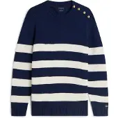 Tommy Hilfiger Neulepaita 'New York Label Relaxed Breton Stripe' laivastonsininen / valkoinen